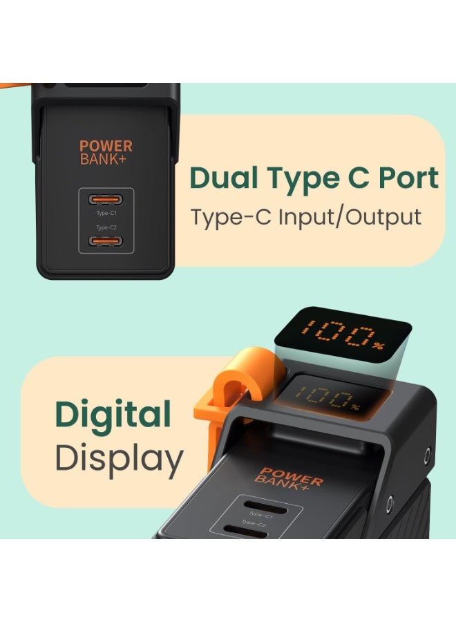 بورترونيكس Portronics 65W Halley 20K 20000mAh Fast Charging Powerbank for Android Smartphones, iPhones, ipads, Tablets & Macbooks, Dual Type C PD Port, LED Display, Strong Lanyard (Black) - Image 3